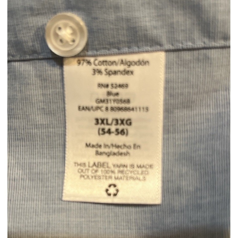 George Classic Fit Men's Poplin Blue Long‎ Sleeve Button Down Shirt 3XL (54-56) - Picture 3 of 8